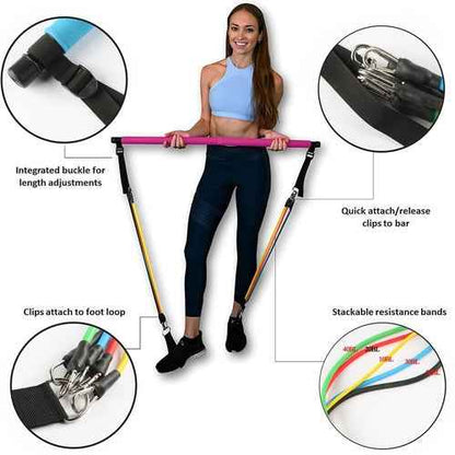 Portable Pilates Bar Kit – Full Body Home Workout Trainer